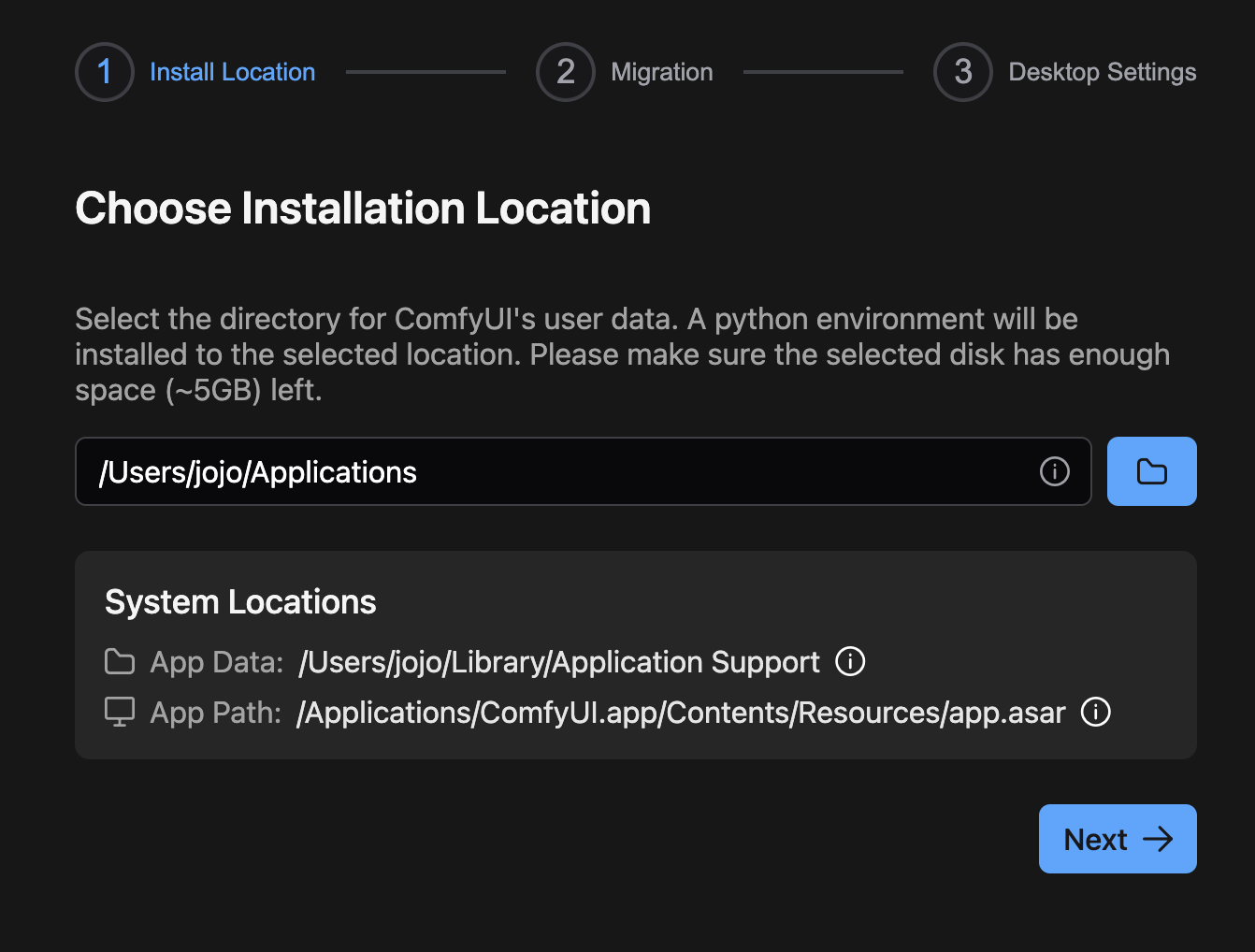 ComfyUI Desk Windows Installation Location Selection