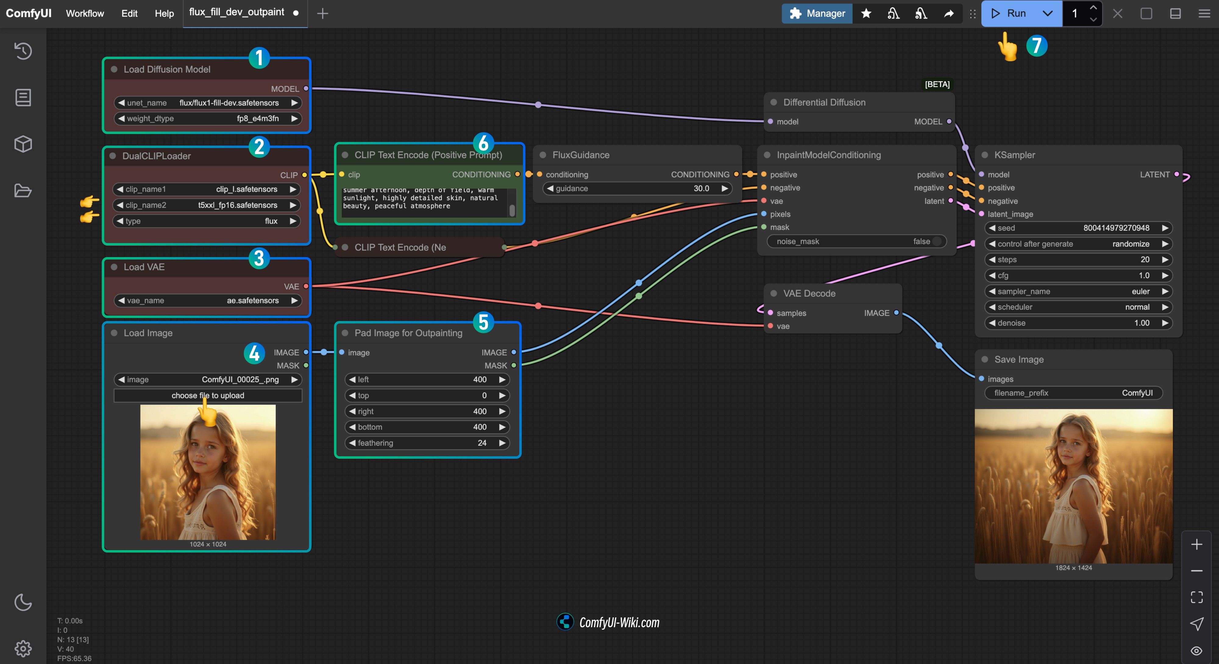 ComfyUI Flux Fill Outpainting Workflow Step Diagram