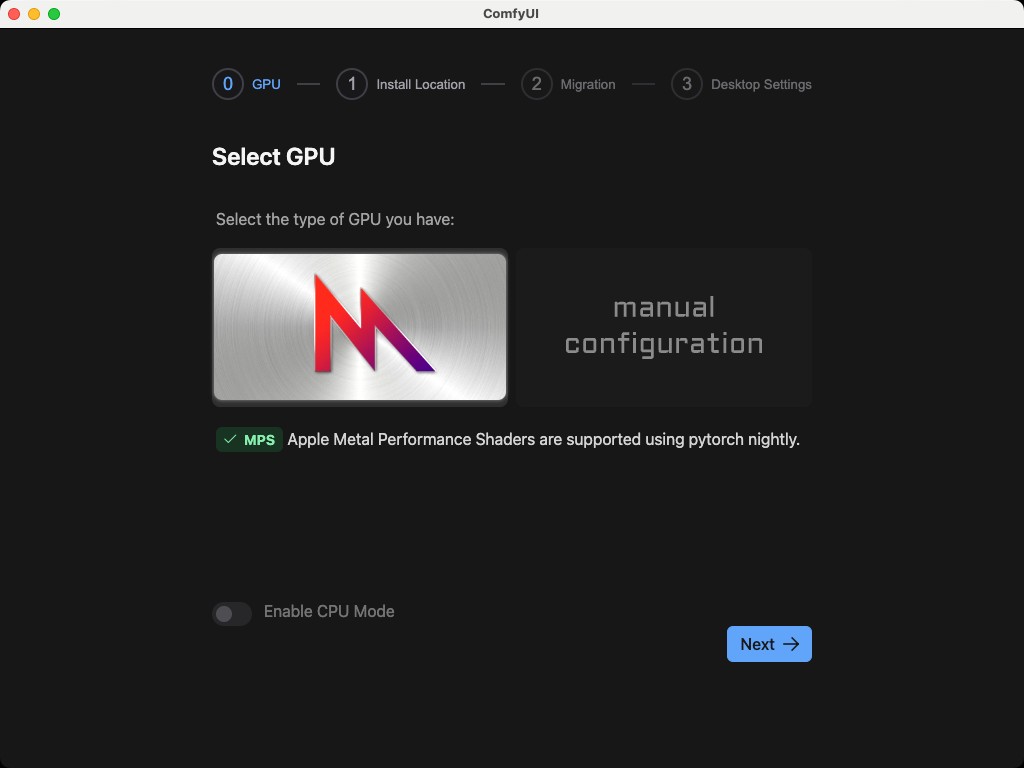 macOS GPU Selection Interface