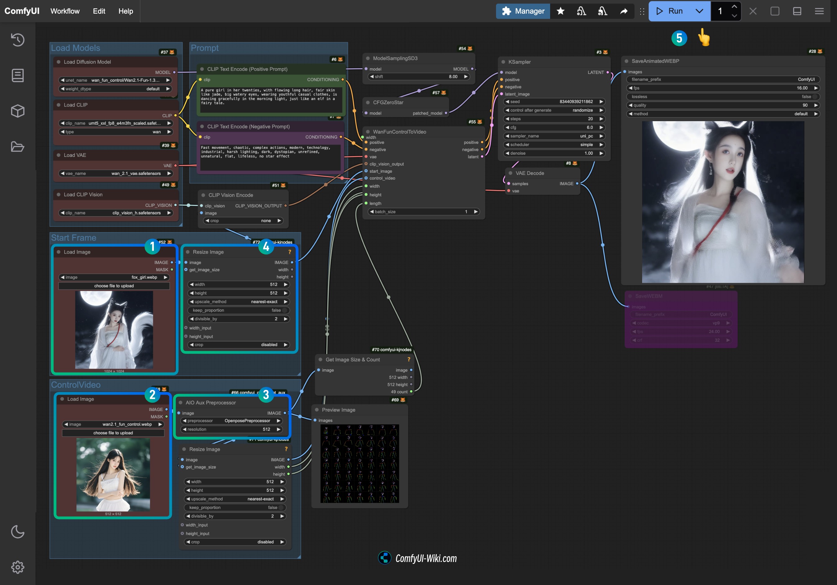 ComfyUI Native Wan Fun Control Workflow