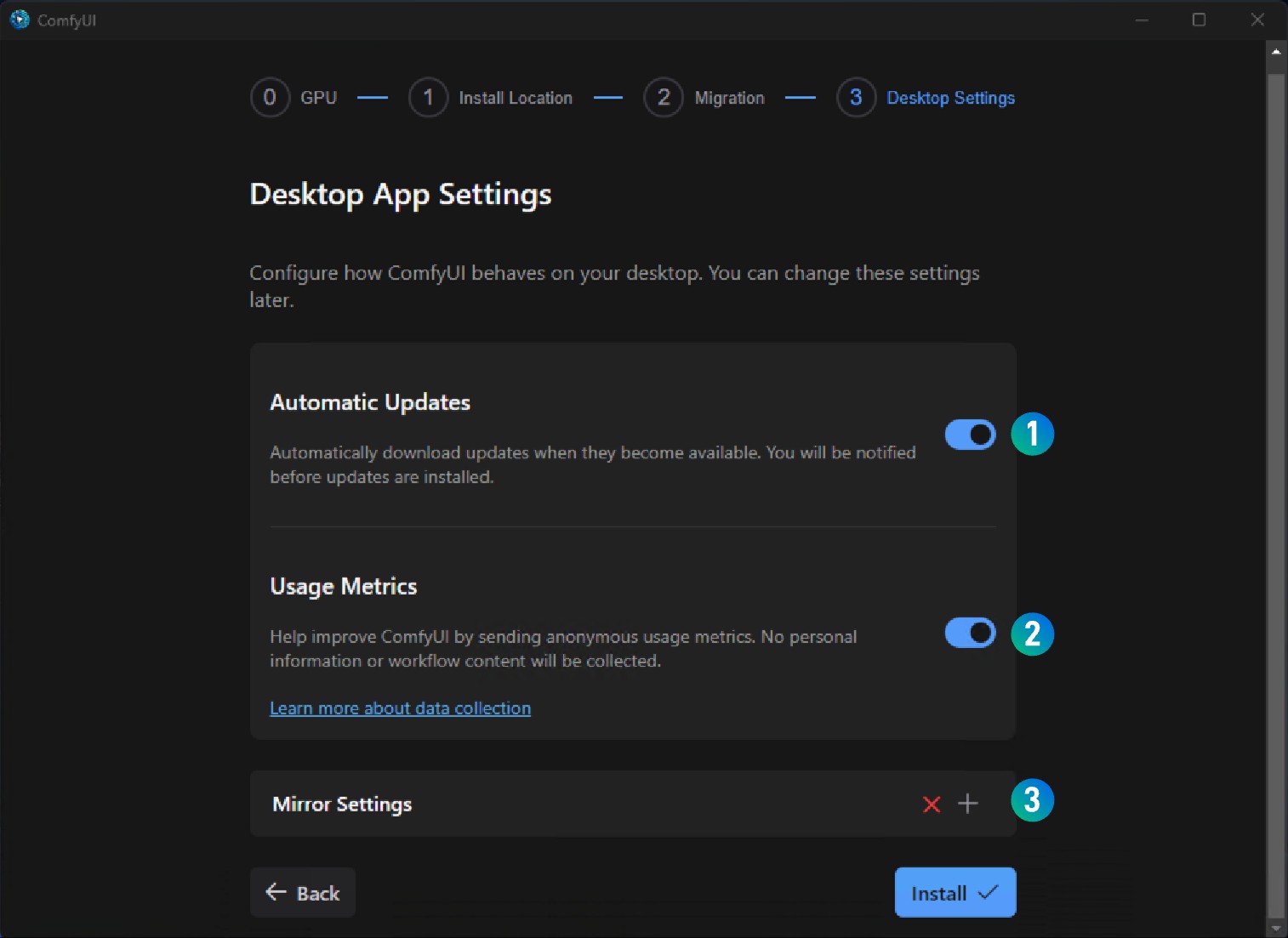 ComfyUI Desktop Settings